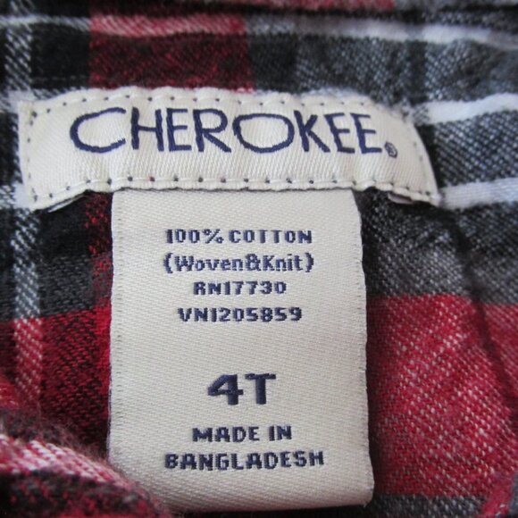 Cherokee Button Front Shirt Boys Size 4T Gray Red Plaid Long Sleeve Collared Top - Picture 2 of 3